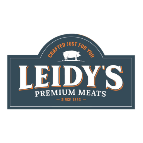 Leidy's Premium Meats logo featuring a pig silhouette, established 1893, representing quality wholesale meat distribution and food service supply for commercial food manufacturers.